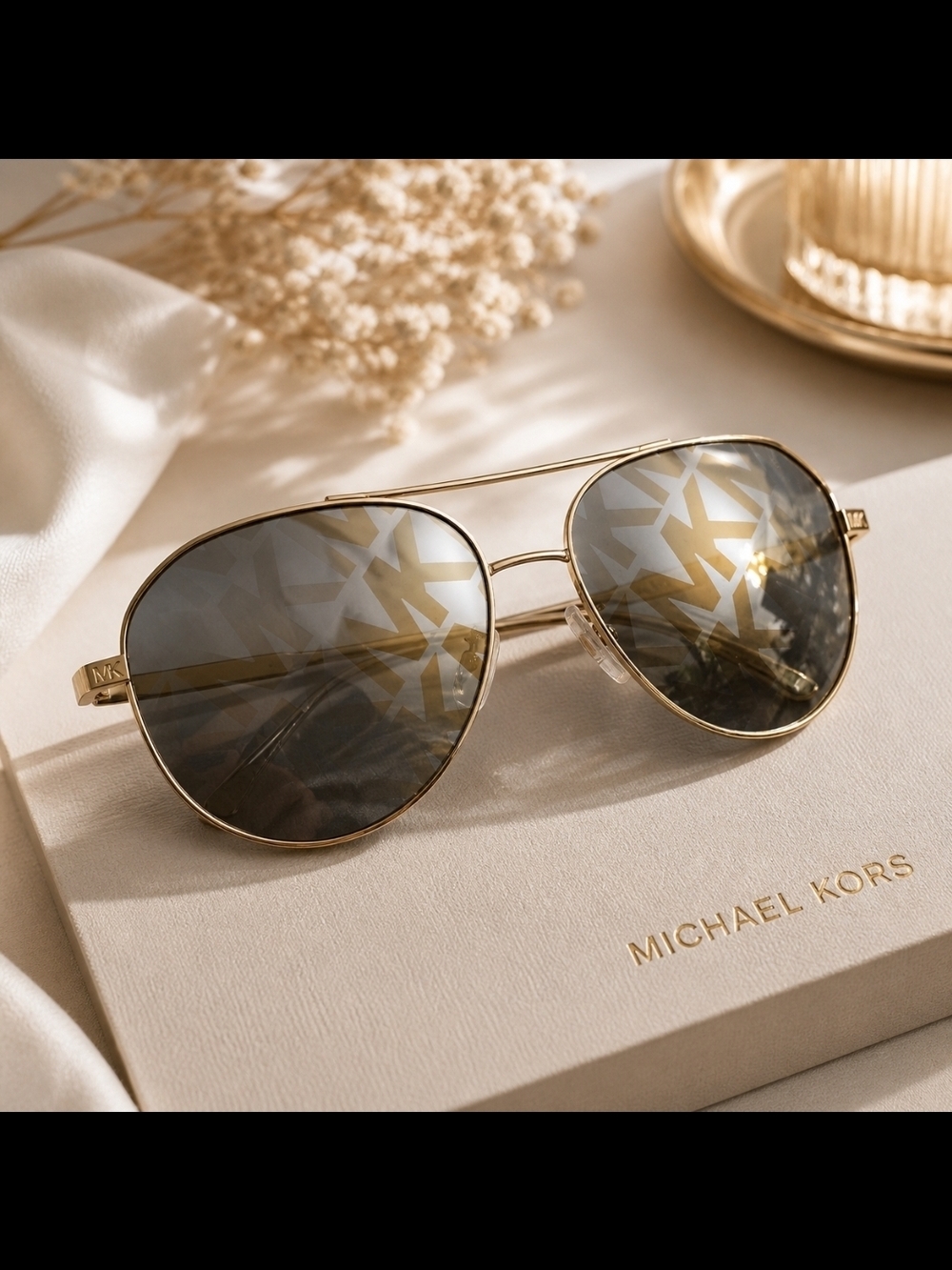 Michael Kors Gold Aviator Sunglasses with Gray Lenses